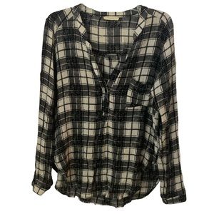 Lush Black and White Plaid Button Up Blouse